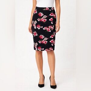 J.Crew pencil skirt floral printed black red white 4 S